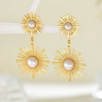 Hawaiian Gold Geometric Drop Earrings