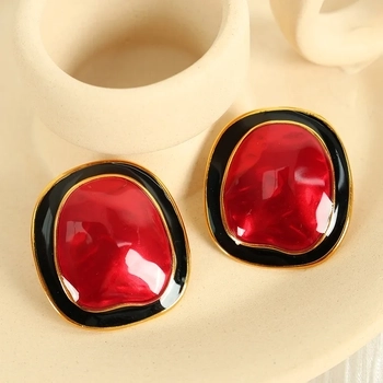 Echo Colorblock Stud Earrings - Red Black 