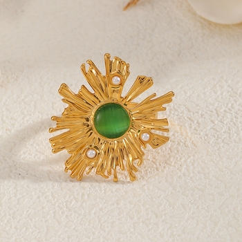 Jane Fleur Rings - Green,Gold 